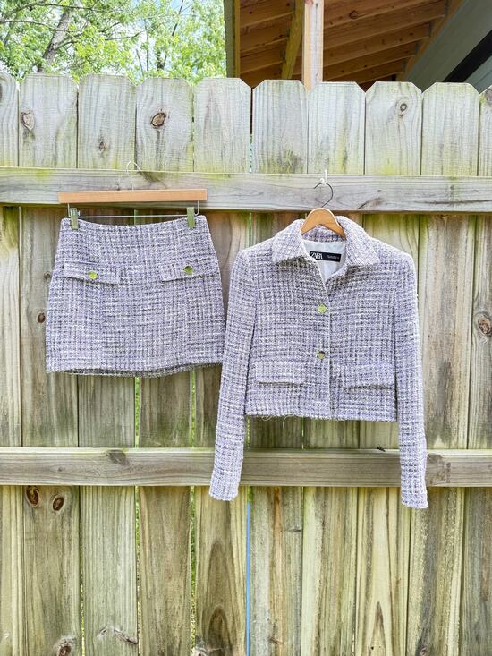 Zara Jackets & Blazers - Zara Lilac Bouclé Tweed Skirt Set | Cropped Jacket